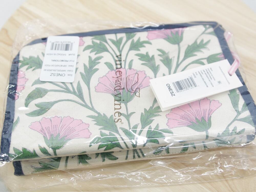 Vineyard Vines Canvas Cosmetic Pouch Bag Travel Case Pink White Green